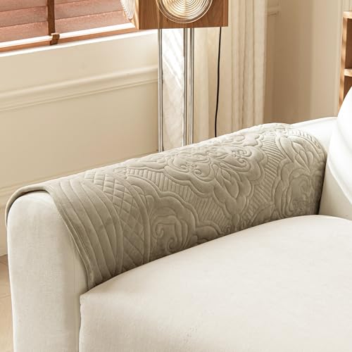 Couch Arm Covers, Velvet Fleece Vintage Couch Covers for Sofa, Anti-Slip Armchair Sofa Slipcovers Furniture, Armrest Pads, Pet Friendly Couch Protector for Dogs Washable (1PC, Taupe, 28"X28") - color: Vintage Taupe, size: 28"x 28"