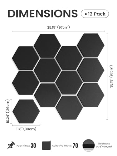 Fluxynara Hexagon Cork Board Alternative for Walls Decor-12-Pack Felt Bulletin Board Tiles,with 30 Pushpins,70 Adhesive Tabs for Office,Classrooms & Home Pin Board Felt Board-Black - color: Black, size: 12-Pack