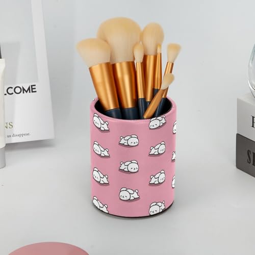 Cute Pink and Rabbit Pen Holder Pencil Organizer for Desk, 3.1” x 3.1” x 3.9” Pencil Cup Office Supplies, Large Capacity Cute Pen and Makeup Brush Holder for Home, School, Desktop - color: Cute Pink and Rabbit