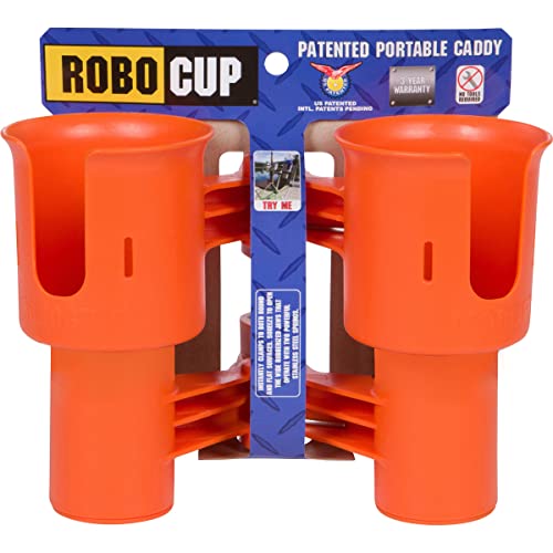 ROBOCUP, (Orange), Patented Clamp On Boat Cup Holder |Multifunction Dual Drink Caddy for Fishing Poles, Tools, Net, Gaff |Portable Storage for Boating, Beach, Umbrellas, Golf Carts, Strollers - color: Orange, size: Standard Spring