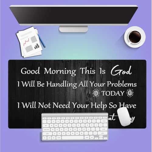 Inspirational Large Gaming Mouse Pad (31.5" x 15.8") - Good Morning This is God Motivational Quote Rustic Black Wood, Spiritual Religious Christian Bible Verse Scripture, Stitched Desk Mat - color: Christian Bible Verses Scripture