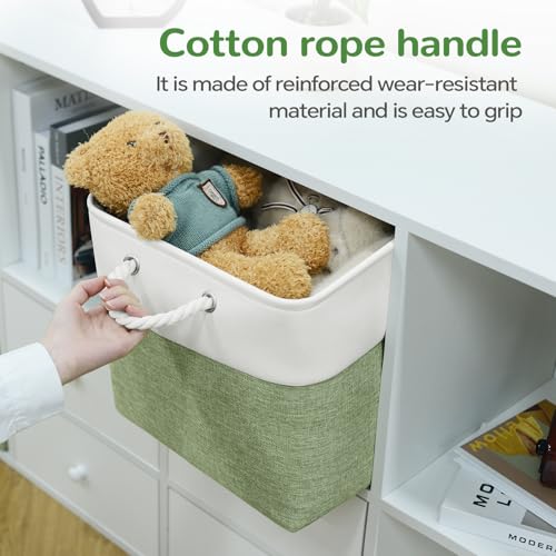 12 x 12 Inch Cube Storage Bins, 4 Pack Fabric Storage Basket with Handles, Foldable Boxes Organizer for Shelf Baskets for Home, Clothes (White/Green) - color: WhiteGreen, size: 12inX12inX12in-4P