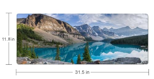 Large Gaming Mouse Pad with Stitched Edges, Rocky Mountains Desk Mat, Extended Keyboard Pad, Non-Slip Rubber Base Desk Pad for Keyboard and Mouse, 31.5X11.8 inch - color: Rocky Mountains