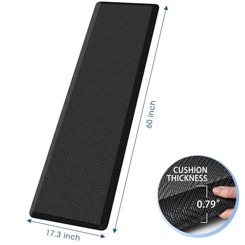 Mattitude 4/5 Inch Thick Kitchen Mat Cushioned Anti-Fatigue Floor Mat Water Resistant Non-Slip Mats and Rugs Standing and Comfort Desk Mats for House Sink Office Laundry (Black, 17.3"x60") - color: Black, size: 60"L x 17.3"W x 0.8"Th