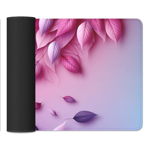 Pink Mouse Pad Desk Mat Large Gaming Mouse Mat Desk Pad,Big Mousepad with Stitched Edge Non-Slip Rubber Base for Office School Home (27.5X11.8 in) - color: pink leaf
