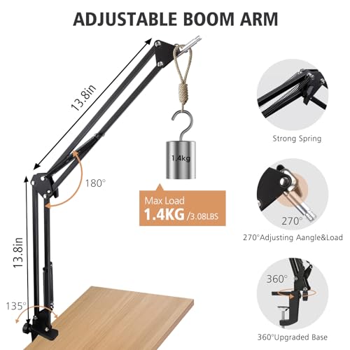 SUNMON Boom Arm - Metal Scissor Mic Boom Arm with 3/8'' to 5/8'' Adapter, K688 Microphone Stand with Cable Sleeve - color: FIFINE XLR/USB Dynamic Microphone Boom Arm