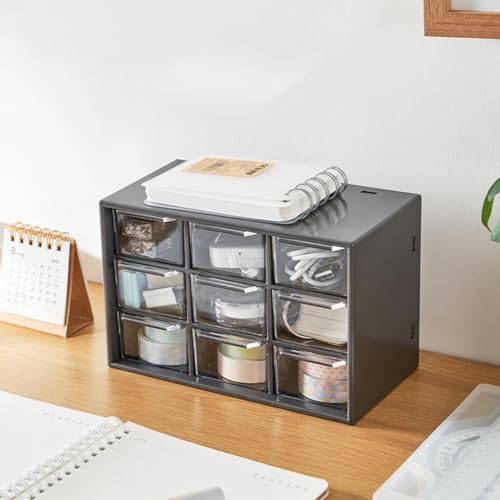 Feadily 4PCS Small Drawer Organizer for Desk, Desktop Drawer Organizer with 9 Clear Drawers, Plastic Desktop Storage Drawers 7.1 Inch x 3 .9 Inch x 4.7 Inch, Black - color: Black, size: 4PCS