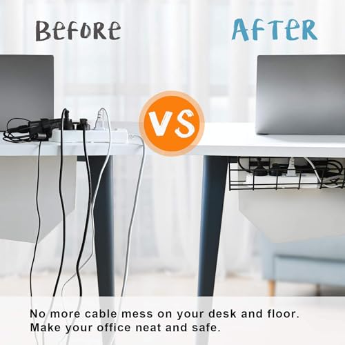 Under Desk Cable Management- 4 Pack Cord Organizer. Metal Wire Cable Management Tray for Office, Studio and Home. Super Sturdy Under Table Cable Managements - Black Cable Organizer - color: Black*4Pack
