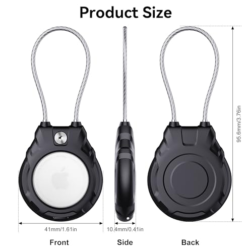 Gocii for Airtag Holder with Wire Cable(1st & 2nd Generation), 4 Pack Ultra-Durable Lockable Case for Apple AirTag, Waterproof Keychain Holder for Luggage, Keys, Backpacks, Cars, Bags, and Kids - color: 4 Black