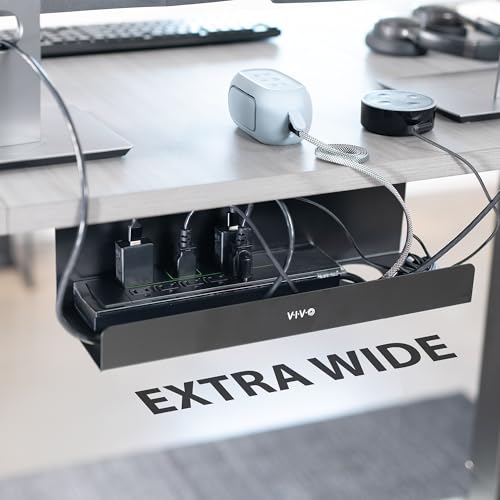 VIVO Under Desk 17 inch Extra Deep Cable Management Tray, Power Strip Holder, Cord Organizer, Wire Tamer for Office and Home, Black, DESK-AC16-1C - color: Black, size: Extra Deep