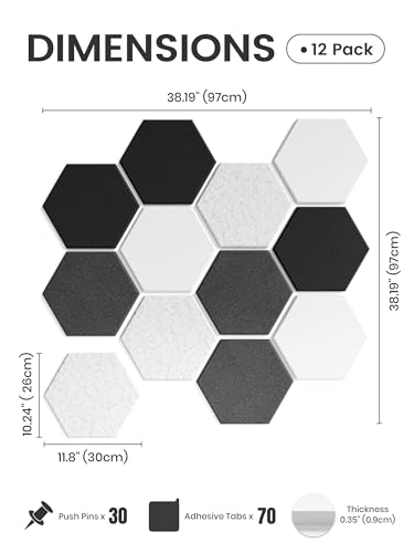 Fluxynara Hexagon Cork Board Alternative for Walls Decor-12-Pack Felt Bulletin Board Tiles,with 30 Pushpins,70 Adhesive Tabs for Office,Classrooms & Home Pin Board Felt Board-Concrete Echo - color: Concrete Echo, size: 12-Pack