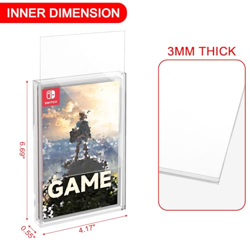 Clear Acrylic Game Protective Case for Switch 1 & 2 Games | 3mm Thick Dustproof Wall Storage Holder, Display Case for Switch Game, Pack of 1