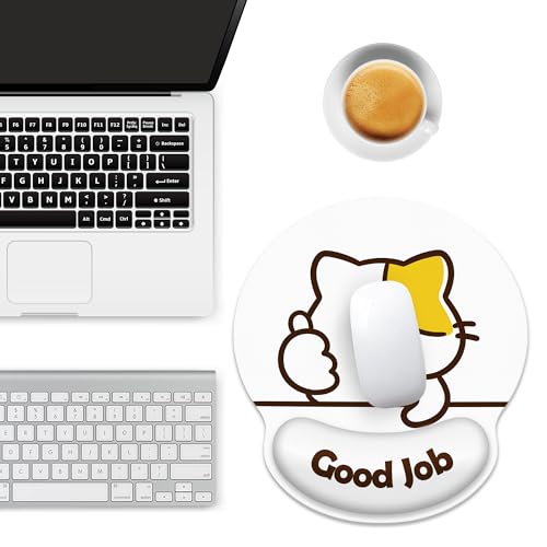 Ergonomic Mouse Pad with Wrist Support,Good Job Cat Mouse Pad with Wrist Rest,Relieve Wrist Pain Mousepad Non-Slip Rubber Base,Mouse Pads for Desk,Computers,Laptop,Office,Home,Accessories - color: Good Job Cat