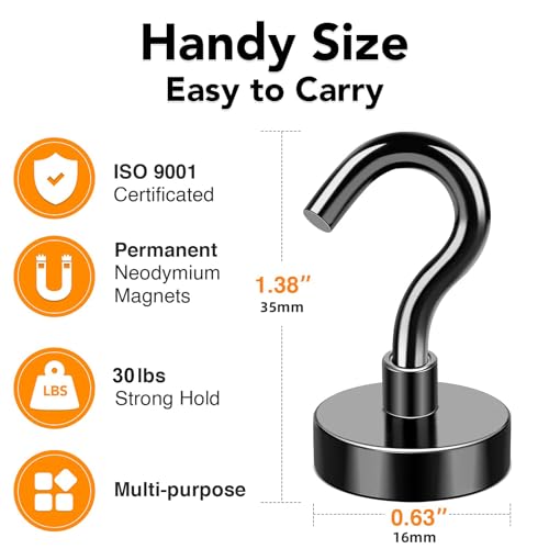 MIKEDE Magnetic Hooks 28P for Outdoor Hanging 30LBS Black | Strong Magnetic Cruise Refrigerator Hooks for Hanging, Kitchen, Garage, Classroom, Beach Vacation Kitchen Grills - color: Black, size: 0.63×1.38 in