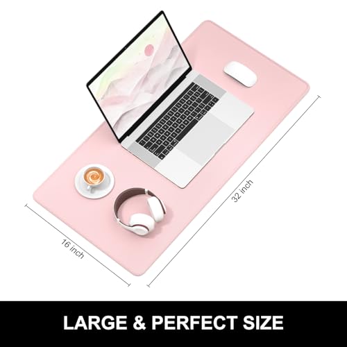Hsurbtra Desk Pad, 32" x 16" Premium-Textured Desk Mat, Stitched Edge Anti-Slip Waterproof Rubber Mouse Pad, L Extended Computer Mat for Office Gaming Laptop Keyboard Pink - color: Pink, size: L Deskpad (32" x 16")