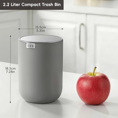 EKO Fandy 0.58 Gal/2.2L Mini Trash Can with Lid, Swing-Top Desktop Trash Can for Bathroom, Countertop, Vanity, Desk or Office, Small Garbage Bin (Grey) - color: Grey, size: 2.2 Liters