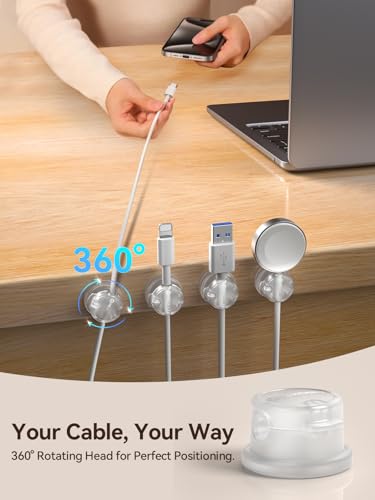 NEWDERY Magnetic Cord Organizer, 6 Pack Clear Adhesive Cable Clips with 360° Swivel & 1s Lock, Desk Cord Holder for Charger, Phone, Nightstand, Perfect for Cable Management - color: Clear, size: 6 Pack