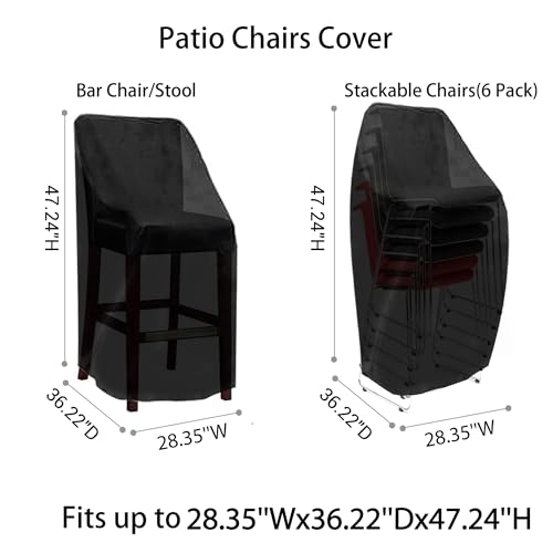RosieLily Patio Chair Covers High Back Outdoor Bar Stool Covers (1 Pack-Black, 28.35"W x 36.22"D x 47.24"H) - color: 1 Pack-Black, size: 28.35"W x 36.22"D x 47.24"H