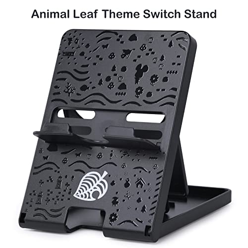 Tscope Foldable Switch Stand for Nintendo Switch/Switch 2/Lite/OLED, Adjustable Compact Portable Holder, Cute Leaf Design Gaming Stand Accessories (Black) - color: Black