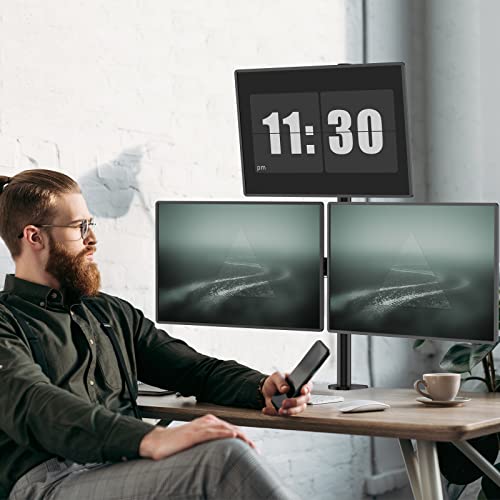 WALI Tall Triple Monitor Mount for 13-27 inch Computer Screens, 3 Monitor Desk Mount, Holds up to 22 lbs, Adjustable Triple Monitors Stand with Swivel Tilt Rotation, 75x75/100x100mm (M003), Black - size: 13"-27", style: Triple