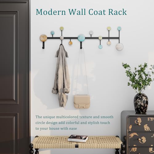 AROCUSHI 25.5" Wall Mounted Coat Rack with 5 Hooks-Modern Metal Wall Decoration Organizer,Black Matte Finish with Shell Decor, Heavy Duty Hanging Hooks (Includes Mounting Hardware & Adhesive) - style: Heartbeat