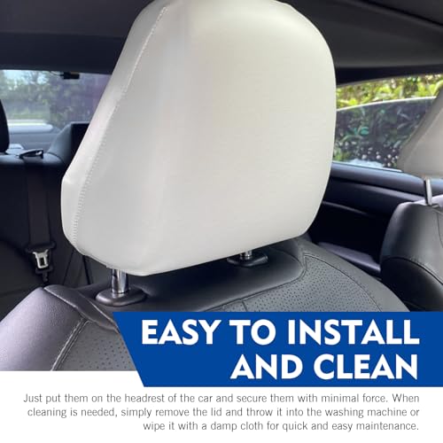 2PCS Car Headrest Covers, Waterproof Leather Scratch-resistant Reusable Elastic Seat Headrest Dust Cover, Mark-free Vehicle Seat Protective Decoration, Universal for Most Vehicles (White #S)