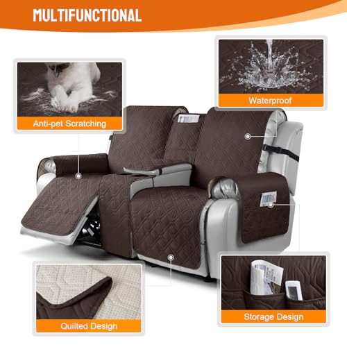 VANSOFY Loveseat Recliner Cover with Console 100% Waterproof Sofa Slipcovers Non-Slip Reclining Couch Covers Split Sofa Cover Furniture Protector for Pets, Dogs(Chocolate) - color: Chocolate