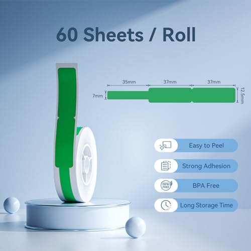 NIIMBOT Thermal Transfer Cable Labels 0.49" x 4.29", Only for N1(B18) Label Maker, PET Material, Waterproof and High-Temperature Resistance, Long Storage Time, 1 Roll of 60, Green - color: 0.49''×4.29''-green Cable