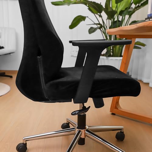 Ergonomic Office Chair Covers Set with Headrest Cover Velvet Stretch Black Cover for Office Chairs with Headrest Washable - color: Velvet-black, size: Chair and Headrest Covers
