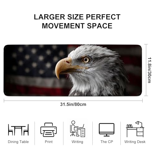 Mouse Pad, Large Anti-Slip with Stitched Edges Desk Mat Desktop Laptop Computer Desk Keyboard Mat,Table Protector Blotter Mat (Eagle, 31.5" x 11.8") - color: Eagle, size: 31.5" x 11.8"