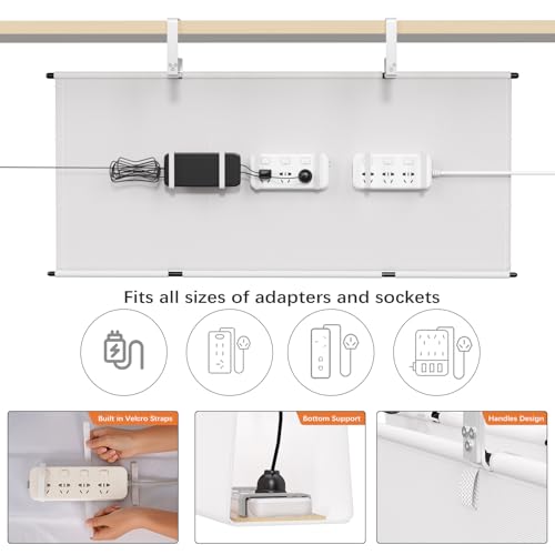 Under Desk Cable Management Tray - 36" Cord Organizer for Desk No Drill, Fabric Under Table Wire Organizer with 16X Cable Ties Hide for Office/Home, Cord Hider Fits Adapters & Sockets, White - color: White, size: 36'' L
