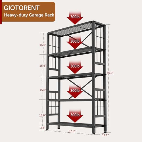 GIOTORENT 5-Wire Heavy-Duty Shelf, Standing Storage Shelves, Metal Shelving Unit Pantry Rack, 1500LB Load Capacity, for Garage Kitchen Organizer (Black) - color: Black, size: 14.2D x 37.8W x 65.8H (5Tier)