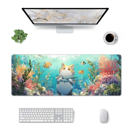 Cat Fish Mouse Pad Extended Large Gaming Mouse Pad XL Stitched Edges for Gamer Home Office 31.5 X 11.8 Inch - color: Cat Fish