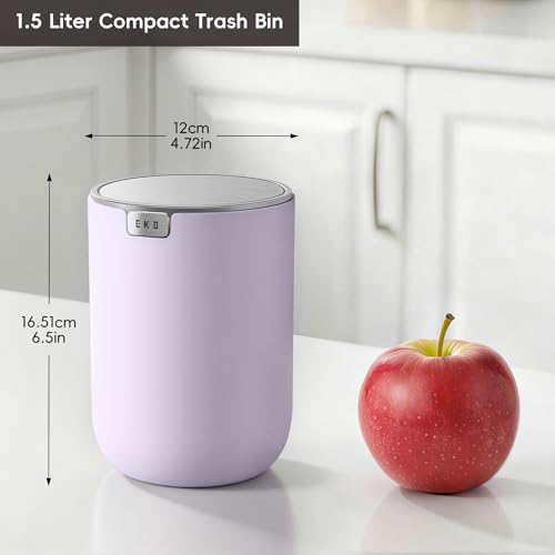 EKO Fandy 0.4 Gal/1.5L Mini Tabletop Trash Bin with Swing-Lid, Desktop Trash Can for Bathroom Countertop, Vanity, Coffee or Office, Small Garbage Bin (Lavender) - color: Lavender, size: 1.5 Liters