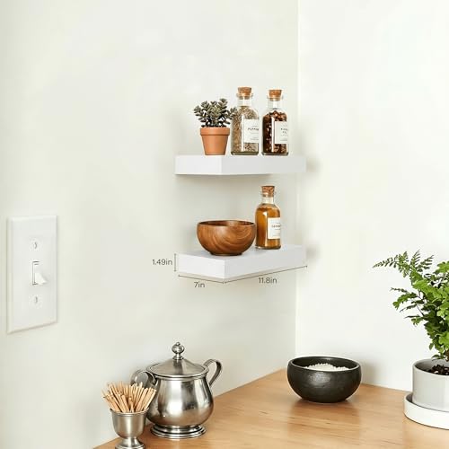 Floating Shelves Set of 2,11.8 Inches Small Wall Shelves for Living Room Bathroom Kitchen and Bedroom,White - color: White, size: 11.8''