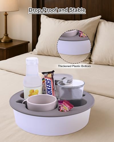 Couch Cup Holder Tray Round, Bonfixe 4-Cups Bedside Drink Holder for Elderly/Pregnancy, Stable Non-Spill Silicone Couch Caddy for Remote Control, Glasses, Snacks, Phones (Black-Gray) - color: Black-gray