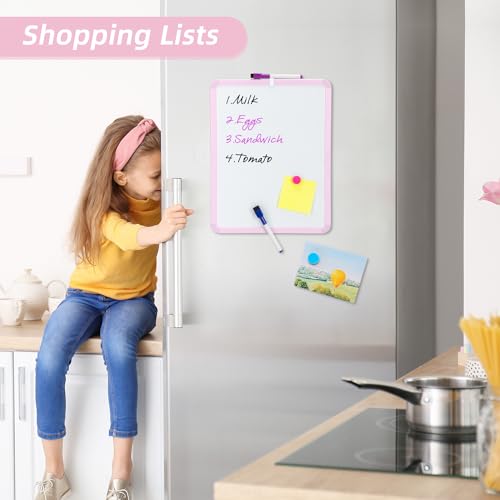 VUSIGN Small White Board Dry Erase, 14'' x 11'' Magnetic Dry Erase Board, Mini Whiteboard with Markers for Students, Fridge, Wall, Locker, Pink - color: G-pink 1 Pack