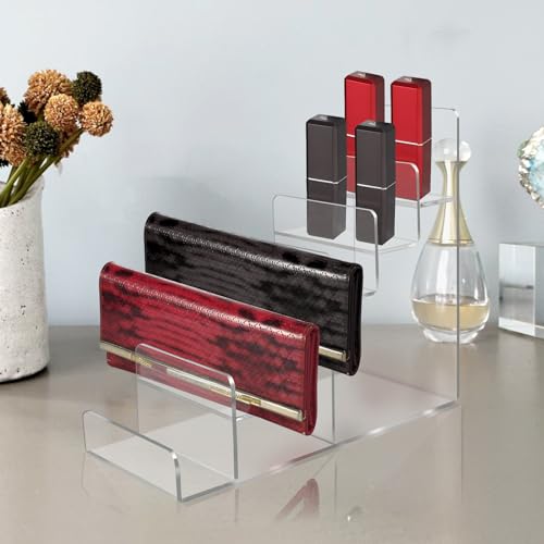Acrylic Wallet Display Stand Purse Handbag Organizer, Clear Jewelry Riser Display Stand Purse Display Rack, Acrylic Display Shelf for Cosmetic Perfume Jewelry Sunglasses Handbag (2 PCS-4 Tier) - size: 2 PCS-4 Tier