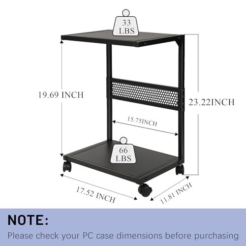 Bfttlity PC Stand Computer Tower Stand 2-Tier Metal CPU Holder with Locking Caster Wheels Suitable for Most PC (S, Black) - size: Small-Black