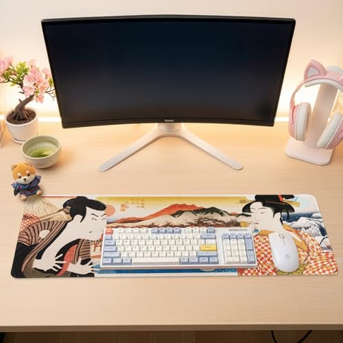BELLEMOND Japanese Art Desk Mat | Large 31.5x11.8in Anime Mouse Pad for Keyboard & Mouse | Non-Slip Base, Water-Repellent | Original Japanese Design | Edo Lovers - color: Edo Lovers