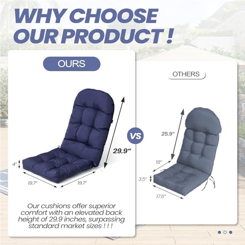 Crestlive 50x20x4 Inch Adirondack Chair Cushions Set of 2, Rocking Chair Cushions, Thickened High Back Patio Chair Pad for Indoor&Outdoor, Water Resistant Cushions for Adirondack Chair, Navy - color: Navy Blue, size: 2