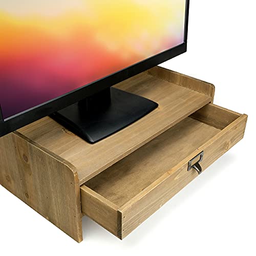 Excello Global Products Wooden Monitor Stand: Includes Drawer for Desktop Organization of Notebooks, Pens, Pencils & Office Supplies (Brown) - color: Brown