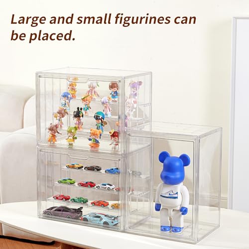 Display Case for Collectibles 4 Layer Updated Adjustable Acrylic Display Case with Magnetic Door Clear Stackable Display Box Hobby Display Cases for Figures, 2 Pack - size: XL 2Pack-4tier