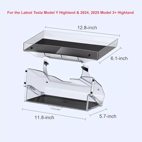 for 2025-2026 Latest Tesla Model Y Juniper & 2024-2026 Model 3+ Highland - Hideable Center Console Organizer Tray, Storage Box Rack, Magnetic Prevents Shaking (Upper + Lower Box) - style: Upper + Lower Boxes