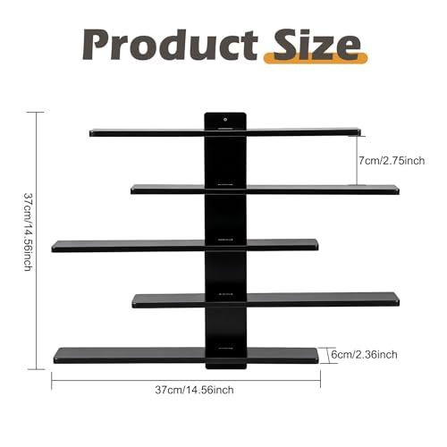 5-Tier Floating Wall Shelves Space-Saving Wall Mounted Storage Shelf Minimalist Decor & Display Rack for Anime Figurines Dolls Small Plants Statues Wall Organizer for Bedroom Living Room (Black)