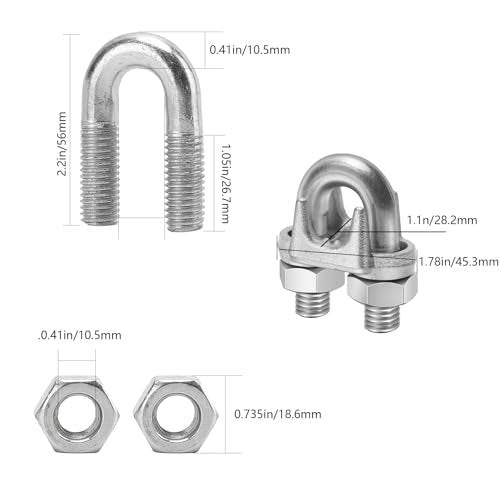 12Pcs 1/2" M12 Wire Rope Clamps Cable Clamps galvanised Steel, U-Bolt Saddle Fasteners - can be Used for Tent Ropes, Wire Ropes, Wires and Cables, clotheslines etc - size: M12 1/2"Inch
