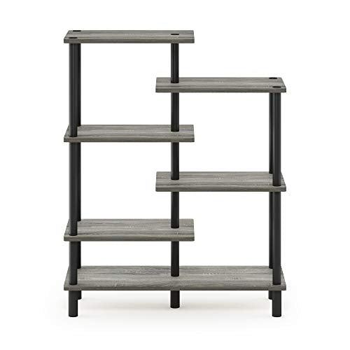 Furinno Turn-N-Tube 6-Tier Accent Display Rack, French Oak Grey/Black - color: French Oak/Black, style: 6-Tiers, Side Ladder