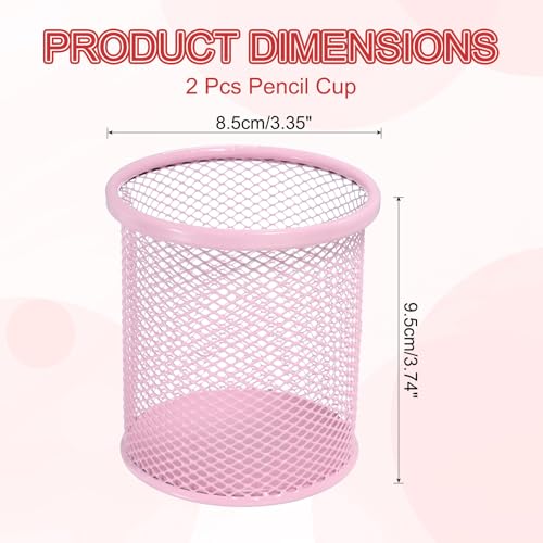 uxcell 2Pcs Mesh Pencil Holder, Metal Pen Cup Desk Organizer Makeup Brush Cup Holder for Home, Office, Classroom(Pink) - color: Pink