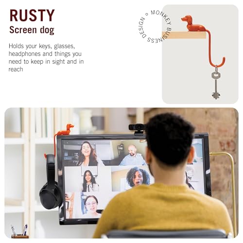 Monkey Business Rusty The Dog Tail Hook for Computer Screen, Desk Headphone Hanger Organizer Decorative Hooks, Adhesive Hook for Hanging Keys Cables Hats and Computer Accessories - color: Rusty - Orange