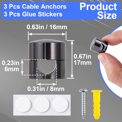 SmallCat 3 Sets Charger Holders for Cords, Black Adjustable Cable Anchor Holders, Adhesive Metal Cord Clips, Cable Management Wire Organizers for Desk, Office, Nightstand - color: Black, size: 3 Sets